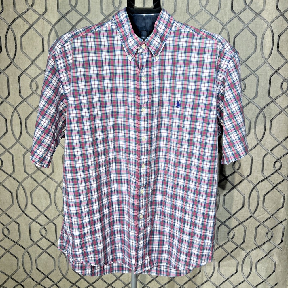 Ralph Lauren Polo Blake‎ Short Sleeve Cotton Plaid Shirt Men's Large 52"